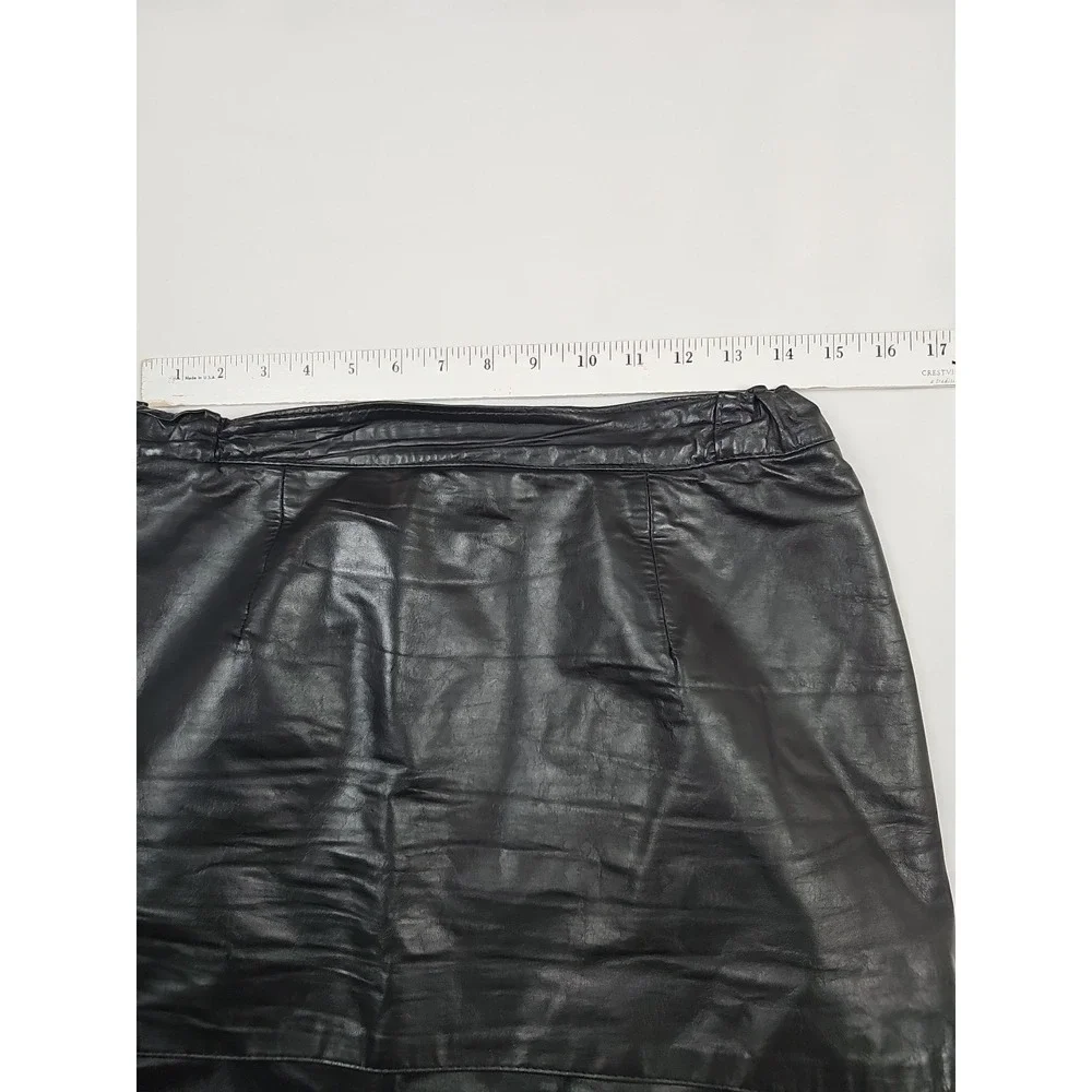 Vtg Northside Tiered Black‎ Leather Skirt Below Knee Size 11